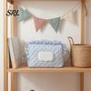 Portable Baby Wipe Dispenser Quilted Diaper Wipes Bag with Hanging Strap, Dual Compartment Zipper Plaid Ruffle Storage Pouch Bag, Large Capacity