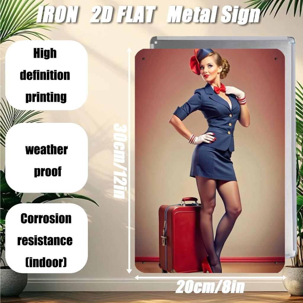 Vintage Airline Metal Sign Retro Wall Decor Stewardess Luggage Art Gifts