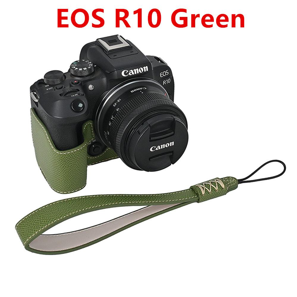 Palm Print PU Leather Camera Half Case For Canon EOS R50 R10 R8 Battery Opening Bottom Cover With Hand Strap