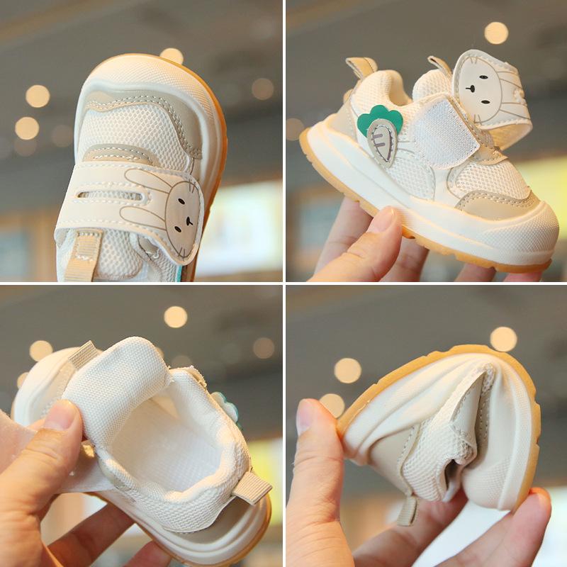 Breathable Mesh Baby First Walker Shoes - Soft Sole, Anti-slip, Cartoon Design, Velcro Closure for Boys and Girls, Spring/Autumn.