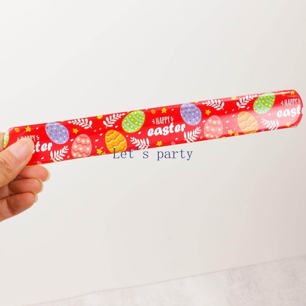 12Pcs Happy Easter Theme Slap Bracelets Eggs Bunny Rabbit Wristband Toy for Kids Birthday Party Favors Easter Gifts Goodie Bag