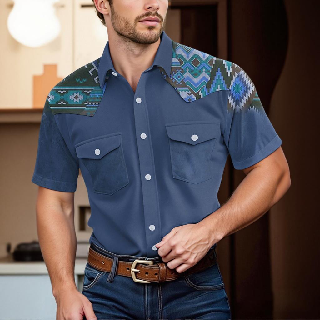 Men'S Fashionable Lapel And Shoulder Length Short Sleeved Casual Top
