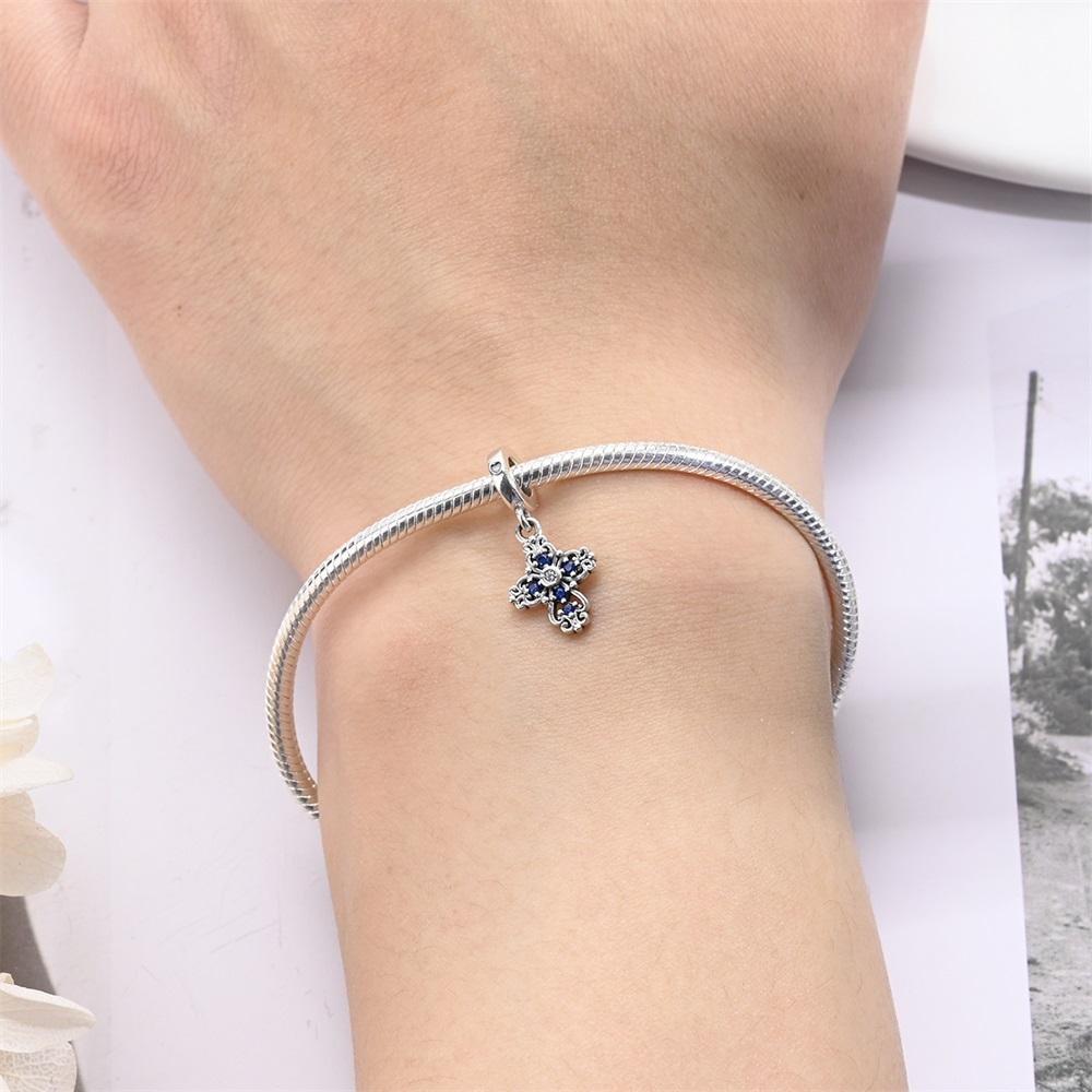 Original Copper Charms Luxury Blue Vintage Cross Beads Fit Bracelet Diy Women Making Delicate Gift Jewelry