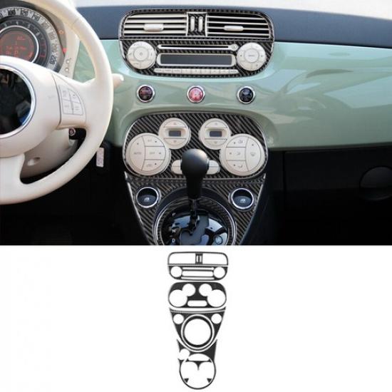 Set Carbon Fiber Car Central Panel Cover For Fiat 500 2012-2015 Digital Climate