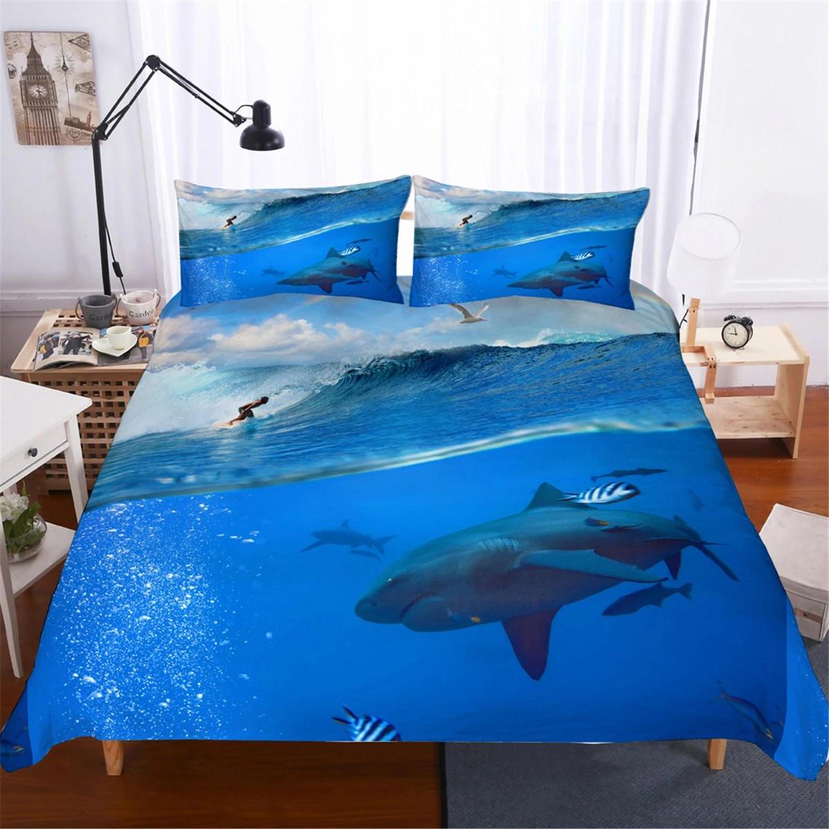 

Ocean Surfing & Shark Bedding Set Soft Duvet Cover with Marine Design, Vivid Bed Cover Home Decor, Perfect Gift for Single/Double/Queen/King Size Beds Baby 100x135cm