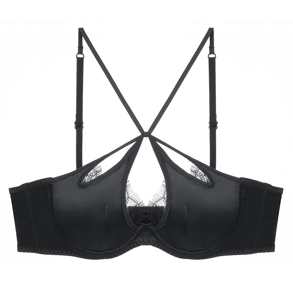 

Сексуальное атласное нижнее белье с перекрестными бретелями на спине, кружевом из ресниц, тонкий бюстгальтер, мягкая косточка, собирающий, дышащий бюстгальтер-чехол XL чёрный