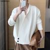 Oversized Men V Neck Long Sleeve Front Cross Buttons Rib Casual Loose Cardigan