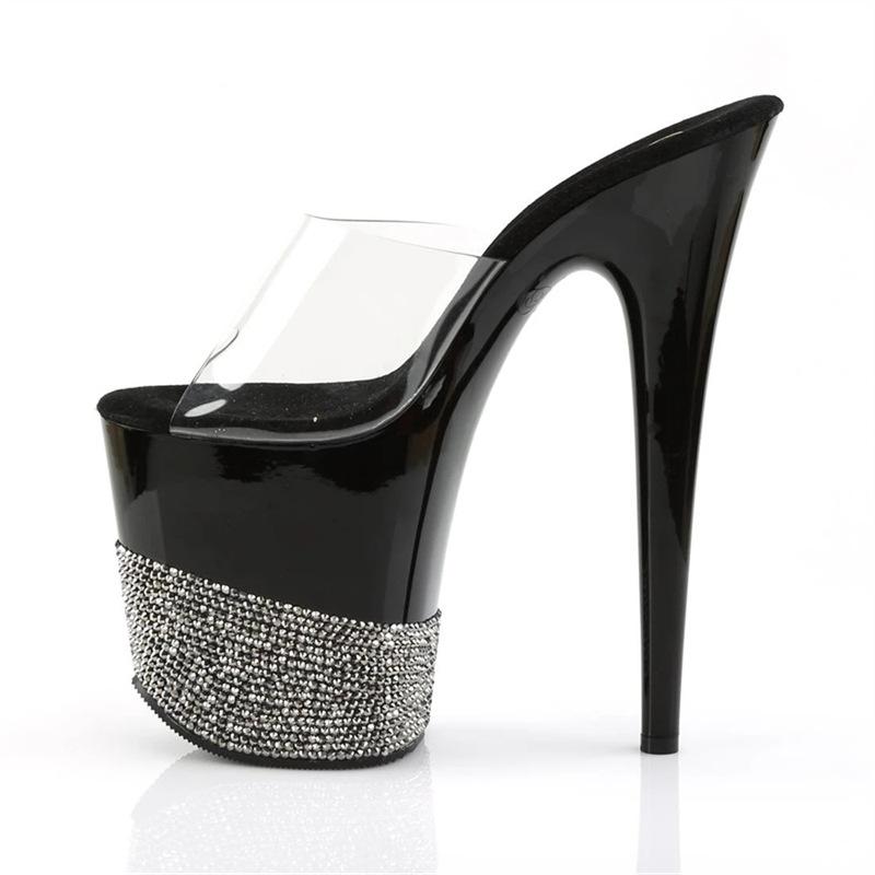 Sexy Transparent Platform Sandals | 20CM Crystal Clear Heels | Glitter Rhinestone Accents Metal Buckle | Stage Performance Shoes
