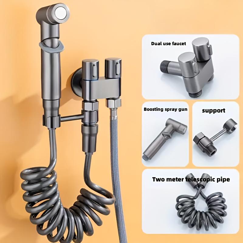 Stainless Steel Handheld Bidet Sprayer Set with Dual-Mode Nozzle Bathroom Cleaning Toilet Spraying Wall-Mounted Modern Chrome
