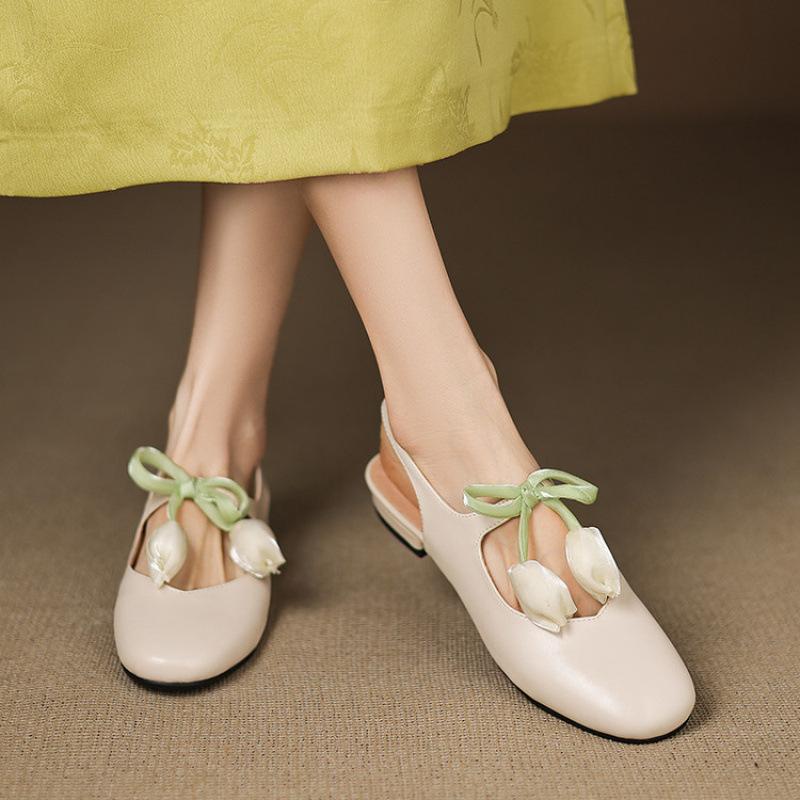 Summer women's bag head sandals solid color low-heeled flat-soled sandals women's soft-soled large and small size women's shoes new rear empty sandals