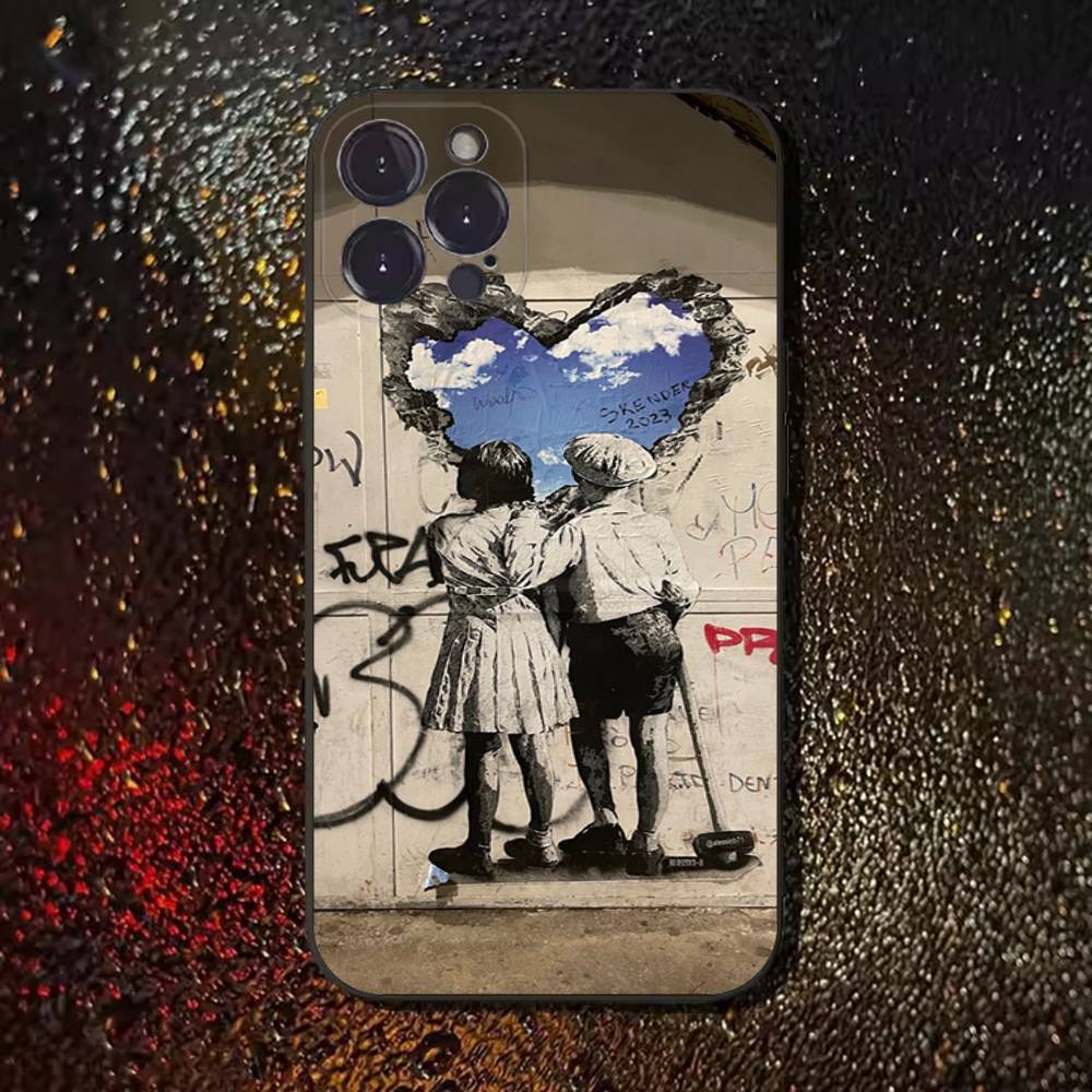 Street Art Banksy Graffiti Handyhülle Für iPhone 17,16,15,14,13,12,11 Plus,Pro Max,XS,X,XR,SE,Mini,8,7,Weiche Silikon Schwarze Hülle