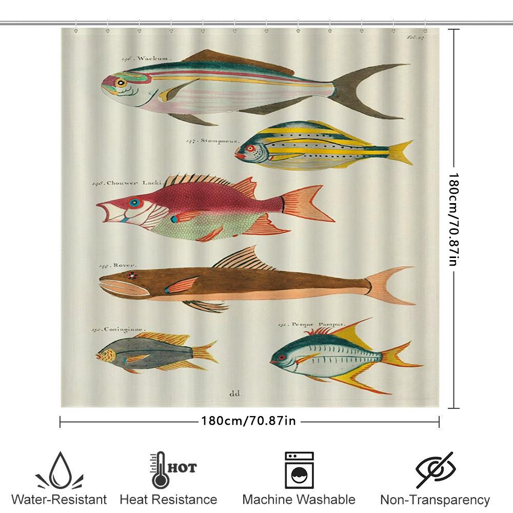 Vintage Fish Painting Shower Curtain 180*240Cm Water Resistant Fabric For Bathroom Decorative Home Supplies In Various Colors
