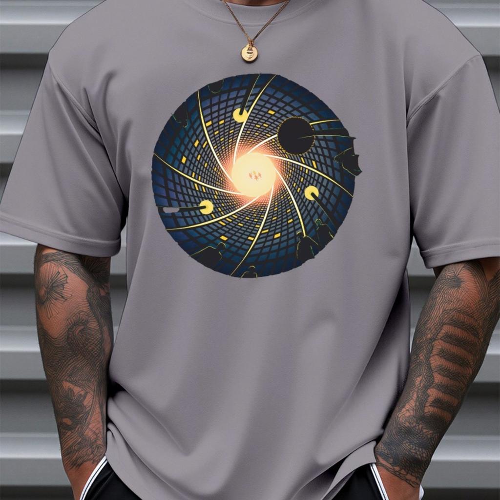 SciFi Aperture Print Mens Casual TShirt Loose Fit Breathable Cotton Short Sleeve Graphic Tee
