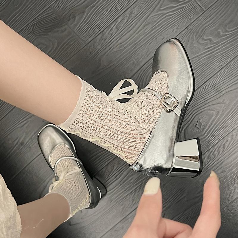 Fashion New Style Women's Temperament Women's High Heel Mary Jane Shoes French Elegance with Heel Women's Single Shoes Daily Solid Color