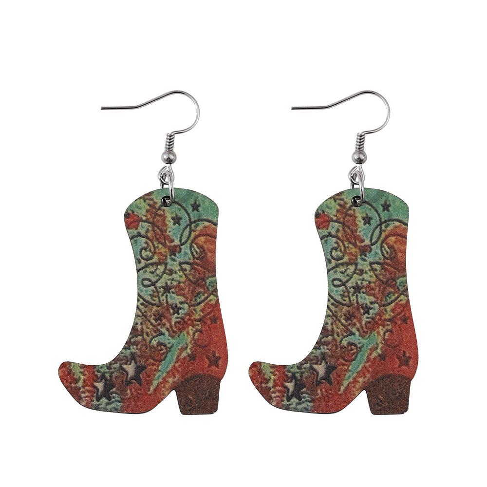 Western Cowboy Hat Pendant Double-Sided Wooden Earrings for Women