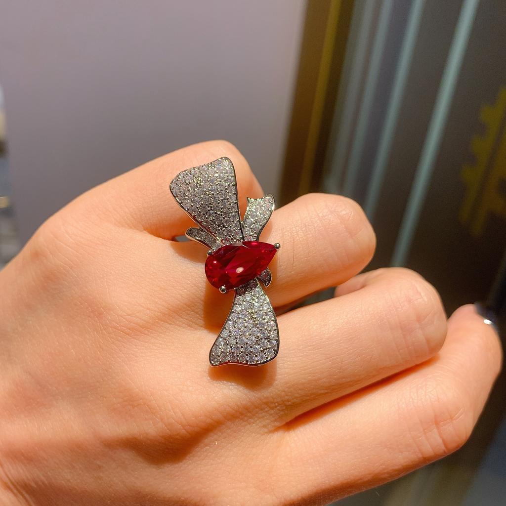 Jewelry Tide Simulation Red Treasure, Yellow Diamond, Bow Live Ring 8 * 14