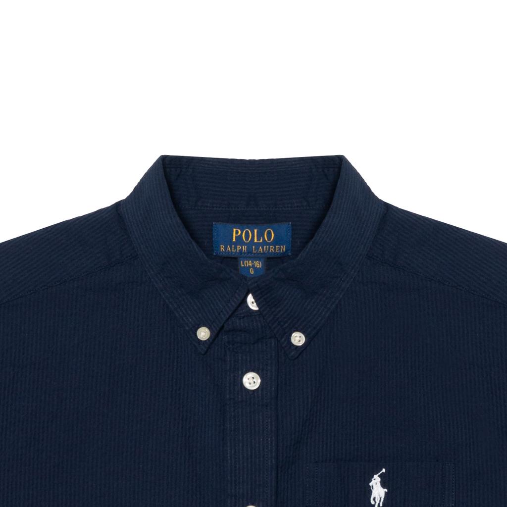 Polo Ralph Lauren Hemd SS23 Einfarbig Logo Stickerei Einreihig Kurzarm Kinderhemden Blau 323902174-001