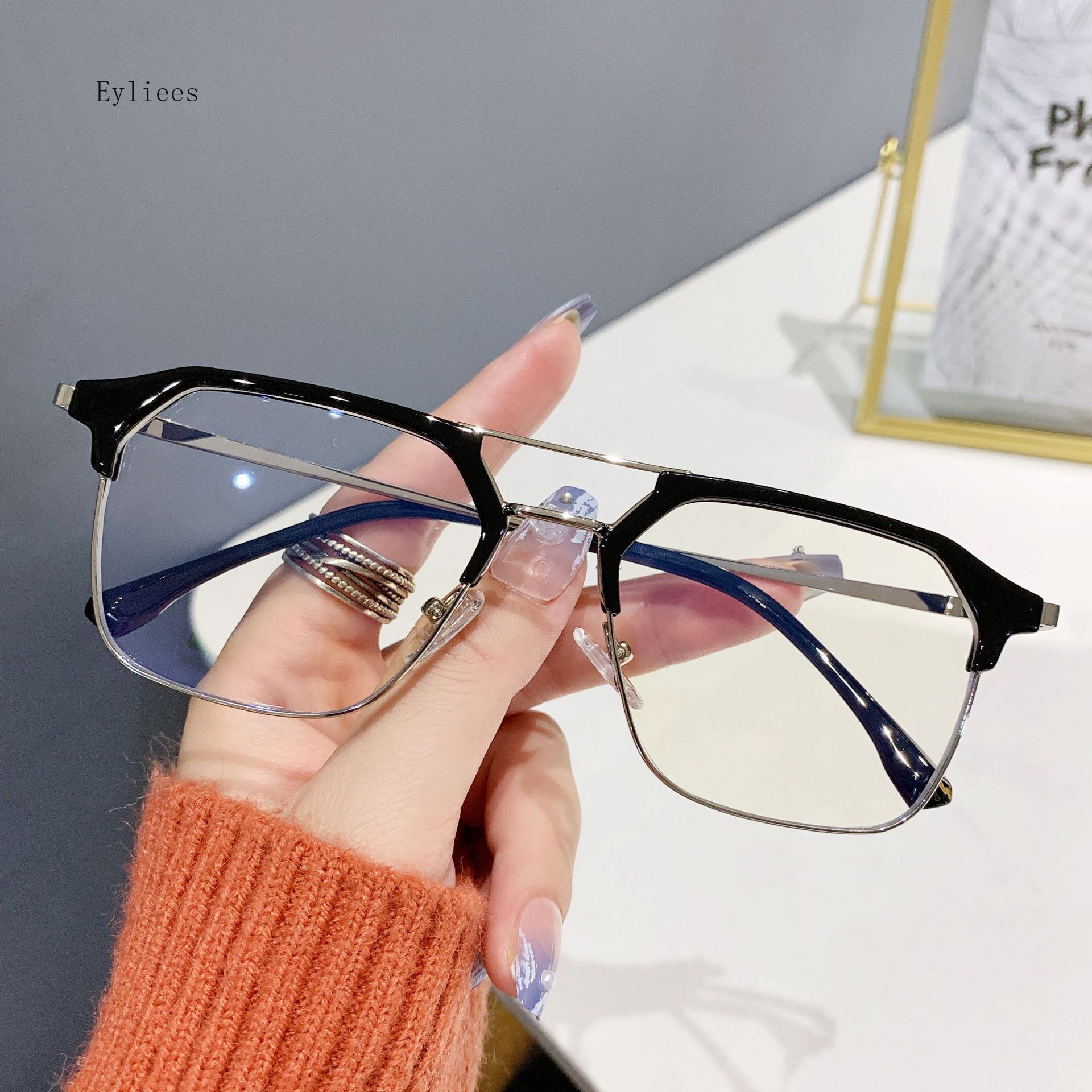 

Luxury Brand Double Beam Frame Myopia Glasses Women Men Anti-Blue Light Near Sight Eyeglasses Unisex Goggles Diopters 0 To -6.0 0