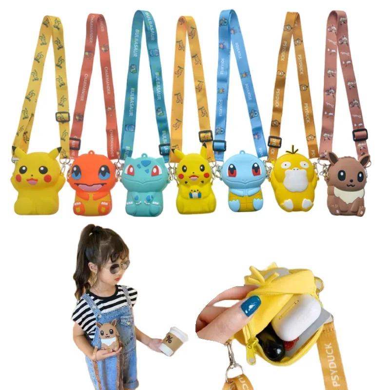 Anime Pikachu Lovely Fashion Bag Princess Small Storage Silicone Purse Messenger Cartoon Figures Model Toys Kids Gift