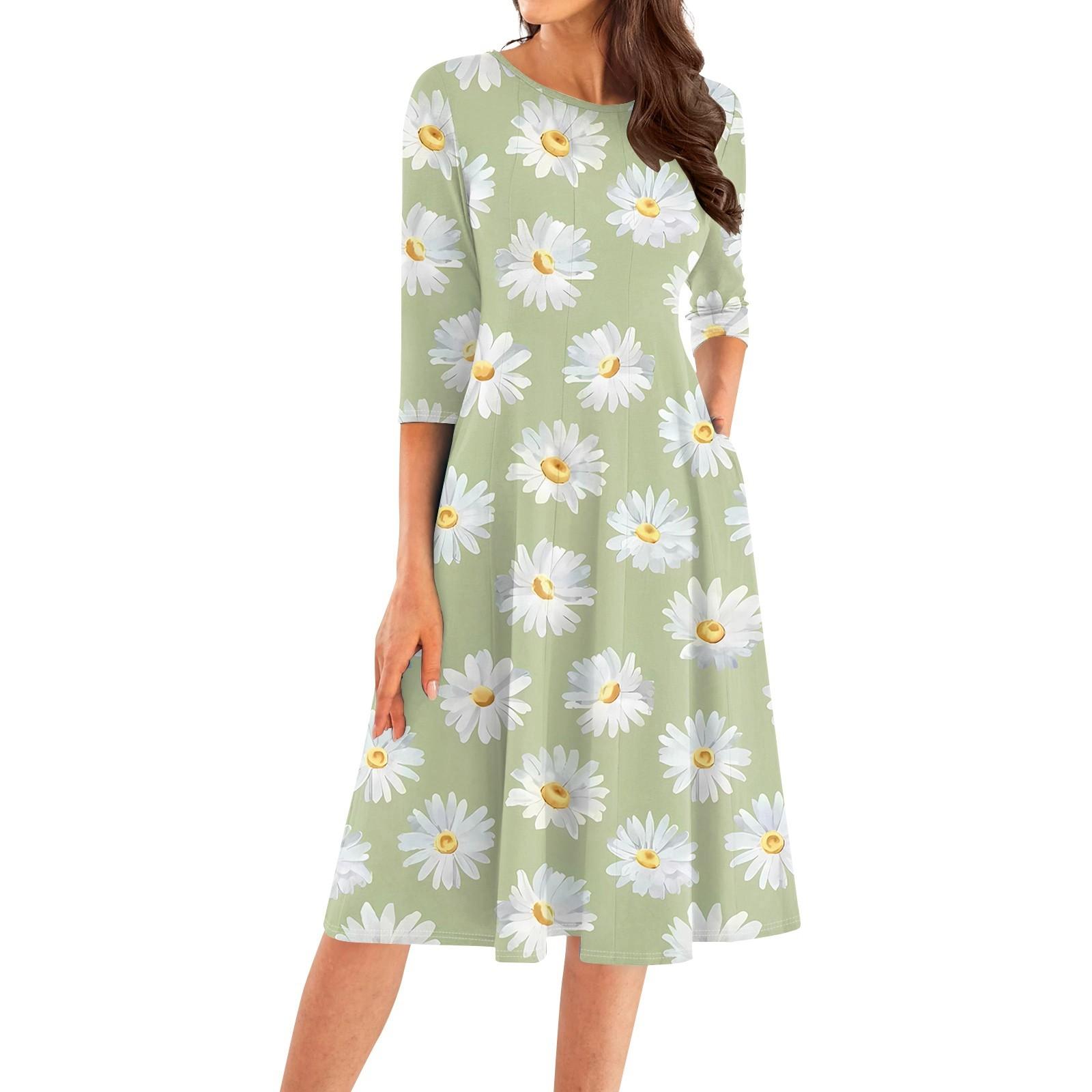 

Женское повседневное модное платье миди с круглым вырезом и рукавом три четверти XXXL