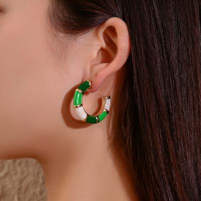 Creative Color C-Shaped Stud Earrings Fashion Metal Bamboo Oil Drop Earrings Personalized Jewelry ARI