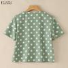 ZANZEA Women Casual Round Neck Polka Dot Print Short Sleeve Blouse