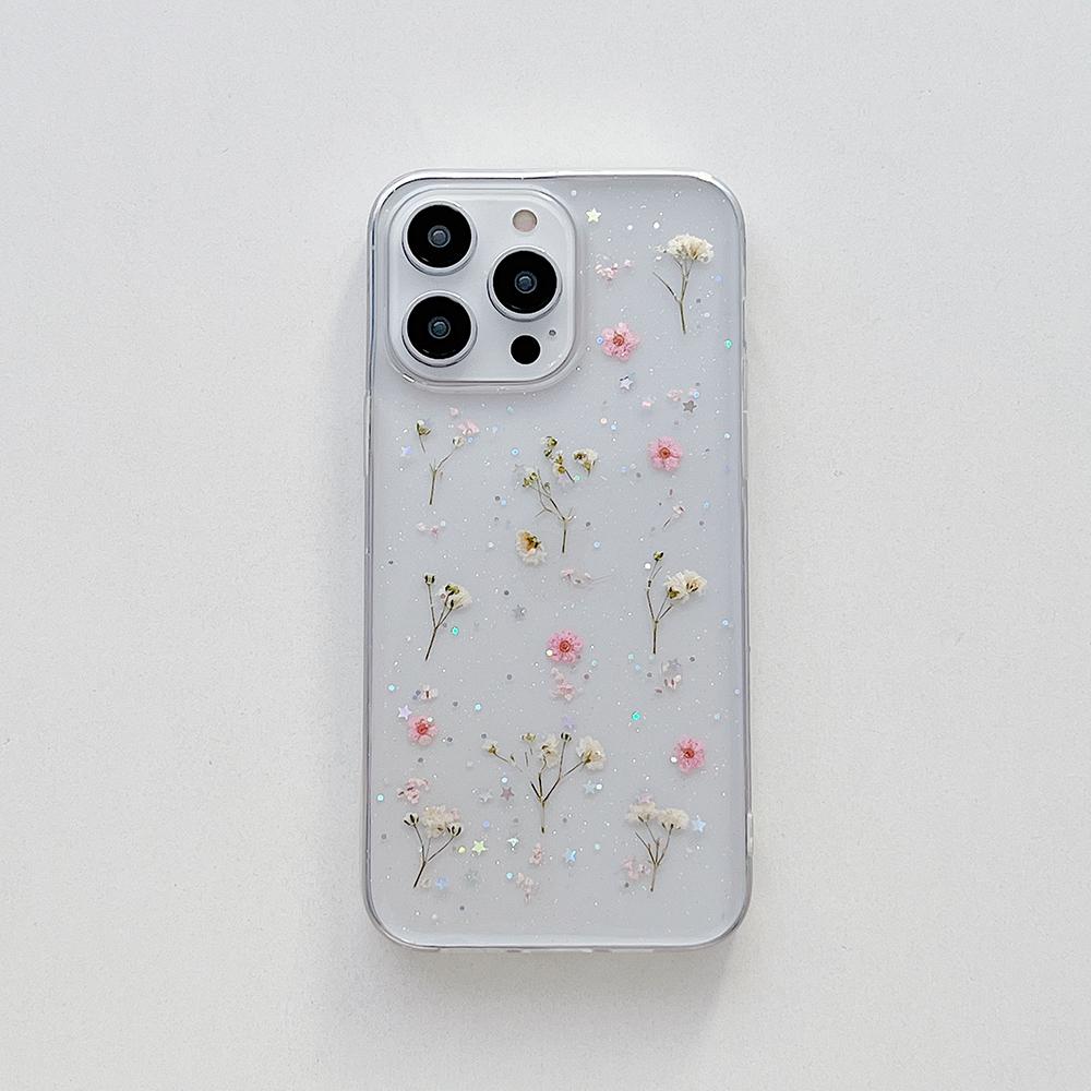 Real Dry Flower Phone Case For iPhone 17 Air 16 15 14 13 12 11 Pro XR X XS Max 7 8 Plus 16E Floral Soft Shockproof Cover