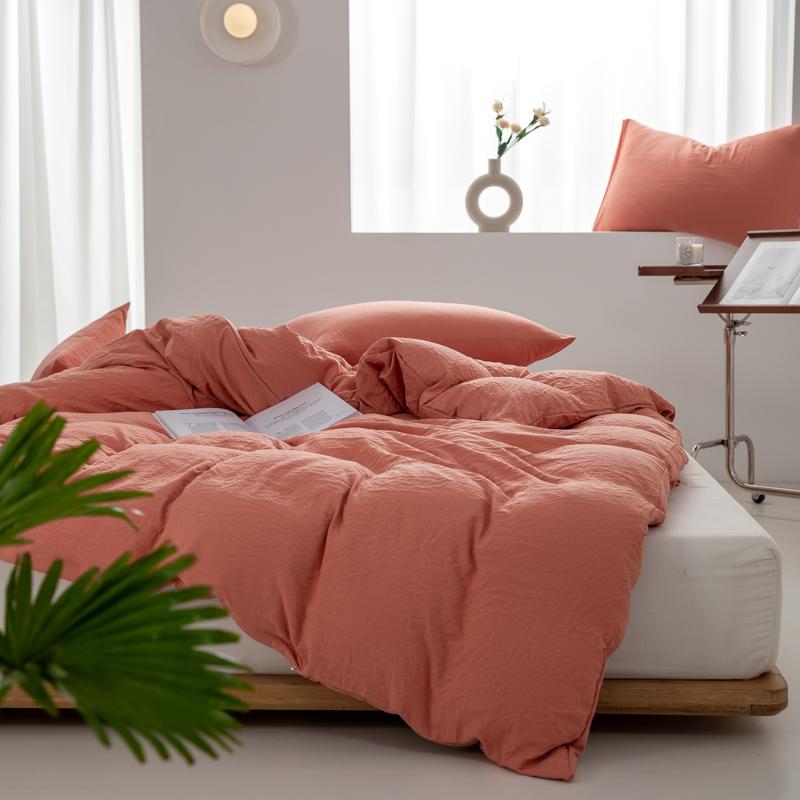 1pc Solid Color Duvet Cover 100% Washed Cotton Quilt Cover Japanese Minimalist Style Bedding Single Double King Queen Size Bed