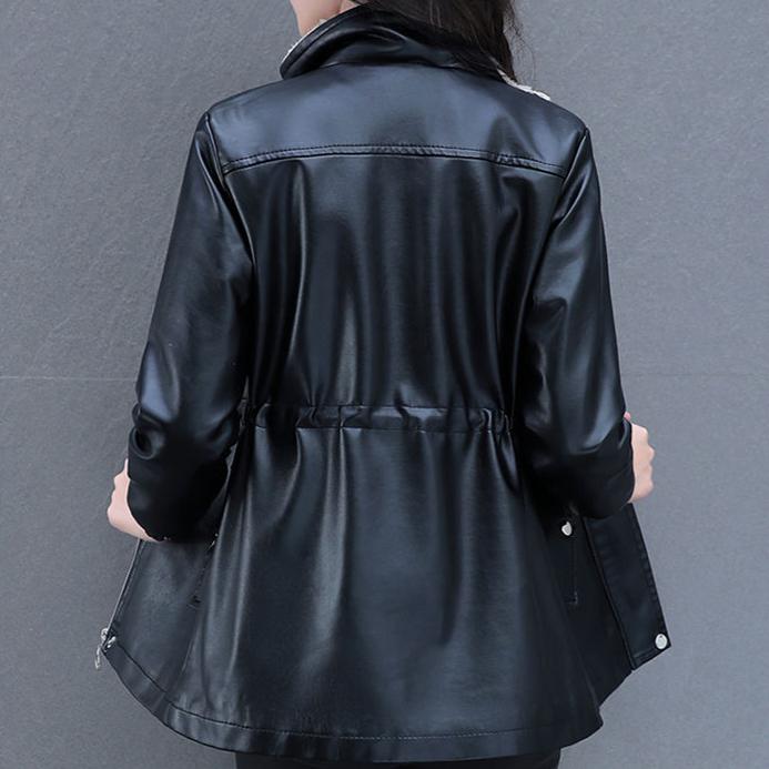 Autumn Winter Women's Fleece Leather Jacket Mid-Length Slim Fit PU Hooded Leather Jacket Flocked Thick Warm Leather Coat