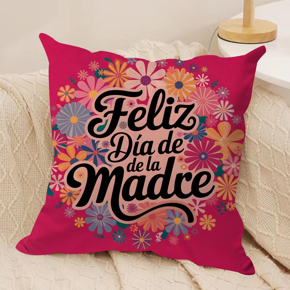 Feliz Dia MaMa Cushion Cover Short Plush Doublesided Print Square Throw Pillow Covers Sofa Home Cushion Decor