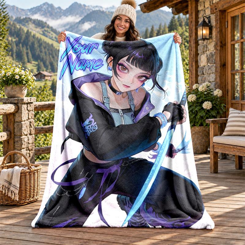 Kpop Demon Hunters Custom Name Flannel Blanket Personalized Soft Warm Plush Throw Blanket Customized Gift for Family Friends