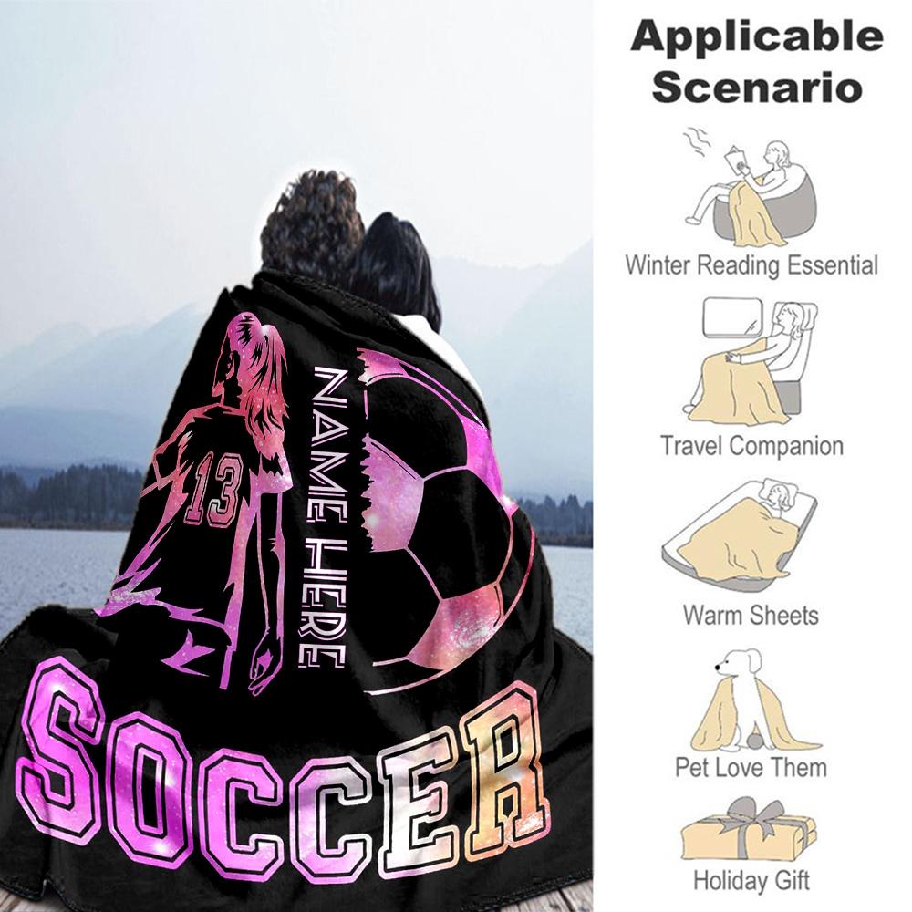 Football Player Personalized Name Blanket Lightweight Customizable Blanket Warmthful Decor Throw For Home Decor Chair Sofa Livingroom for All Occasion