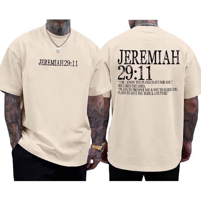 Magliette con Versetti Biblici Cristiani per Uomini Geremia 29:11 Gesù Dio Fede Religiosa Maglietta Oversize Grafica Top