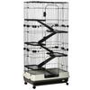 Rabbit Cage 5-level Enclosure with 3 Doors 5 Ramps Removable Tray Wheels 81 X 52.5 X 159 Cm Black and Grey