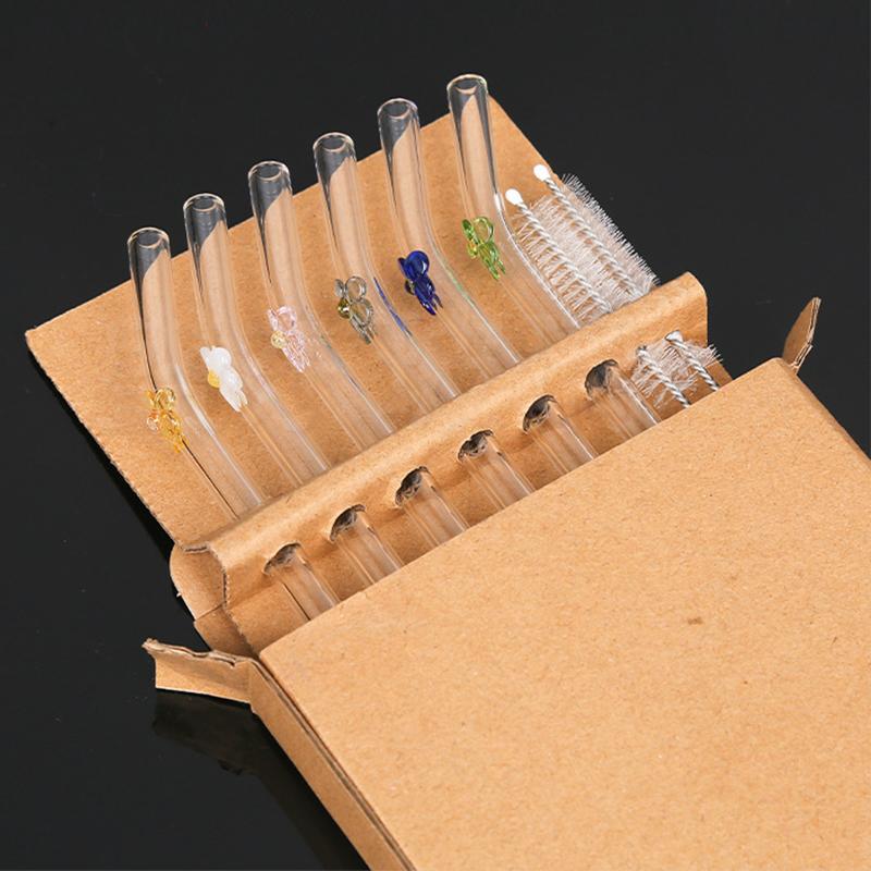 6pc 8mm Glass Straw, Reusable Drinking Straws Cute Butterfly Heat-Resistant Straw For Festival Party Wedding Cocktail Bar Beachs