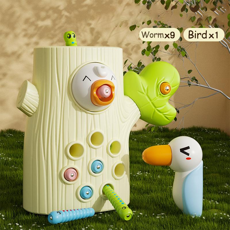 

Toddler Woodpecker Catch Worm Toy Magnetic Bird Feeding Game Sensor Montessori Development Fine Motor Skill Toys for Kid Gift білий
