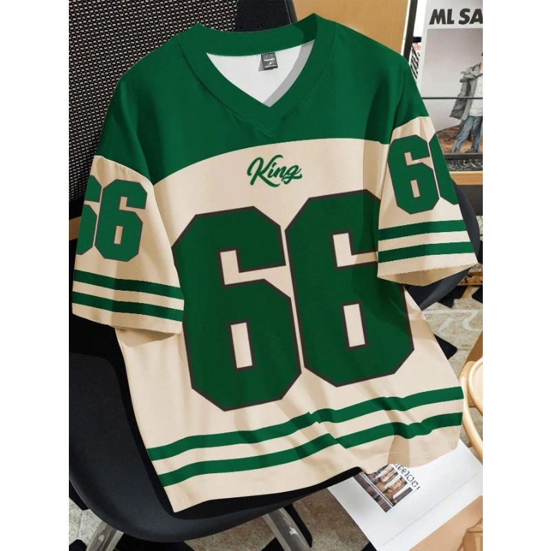 2025 Summer New Men's 66 Letter King Printed T-shirt Men's Short Sleeve Sportswear Football T-shirt Vintage T-shirt Men's Clothi