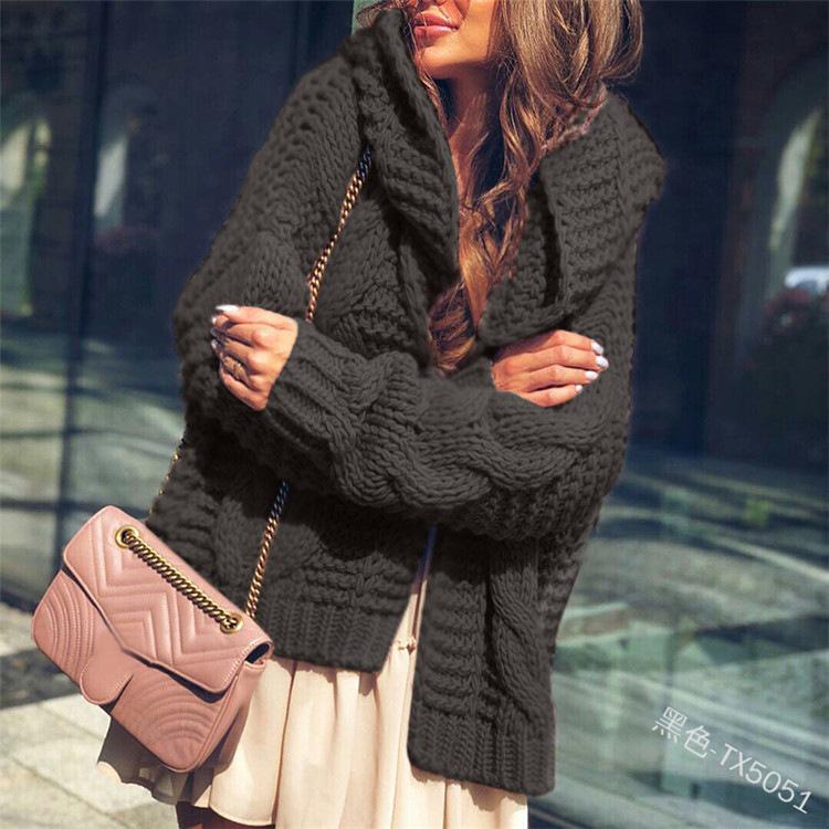 2025 Autumn/Winter Bestseller Women's Solid Color Chunky Cable Knit Cardigan Sweater - European and American Style