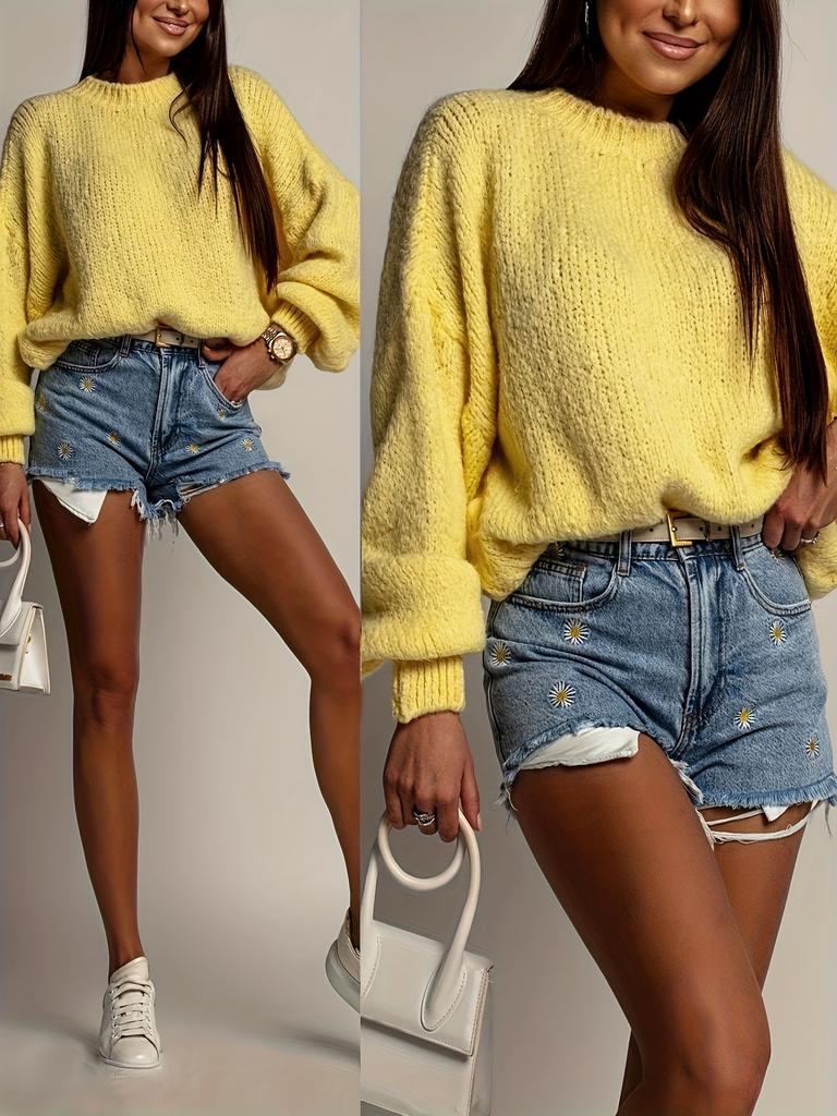 European and American Amazon 2025 New Loose Pullover Knit Sweater for Women, Elegant Casual Crewneck Sweater Top for Women
