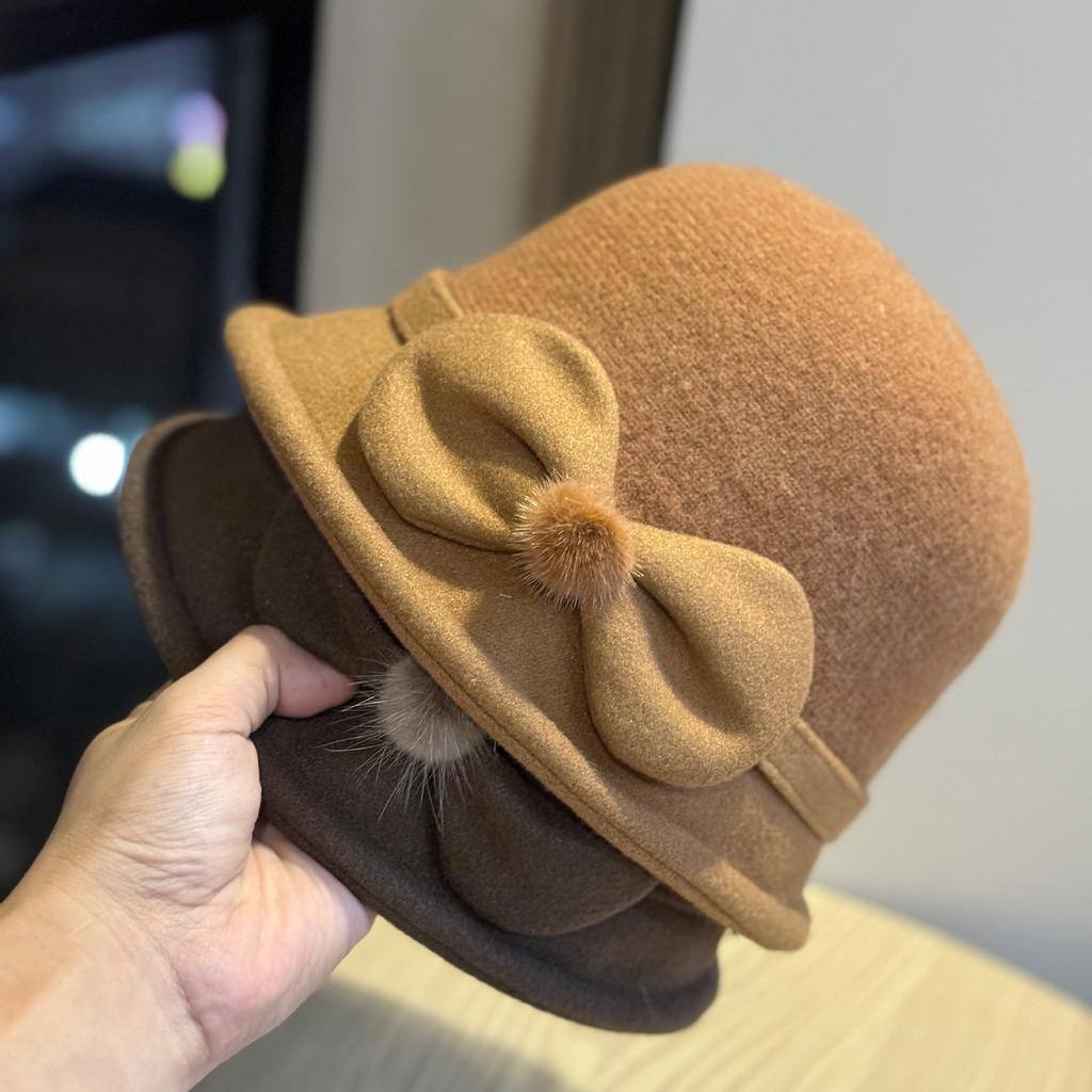 New Autumn and Winter Women's Elegant and Versatile Bow Fisherman Hat for Outdoor Travel Warm Basin Hat Fashionable and Stylish