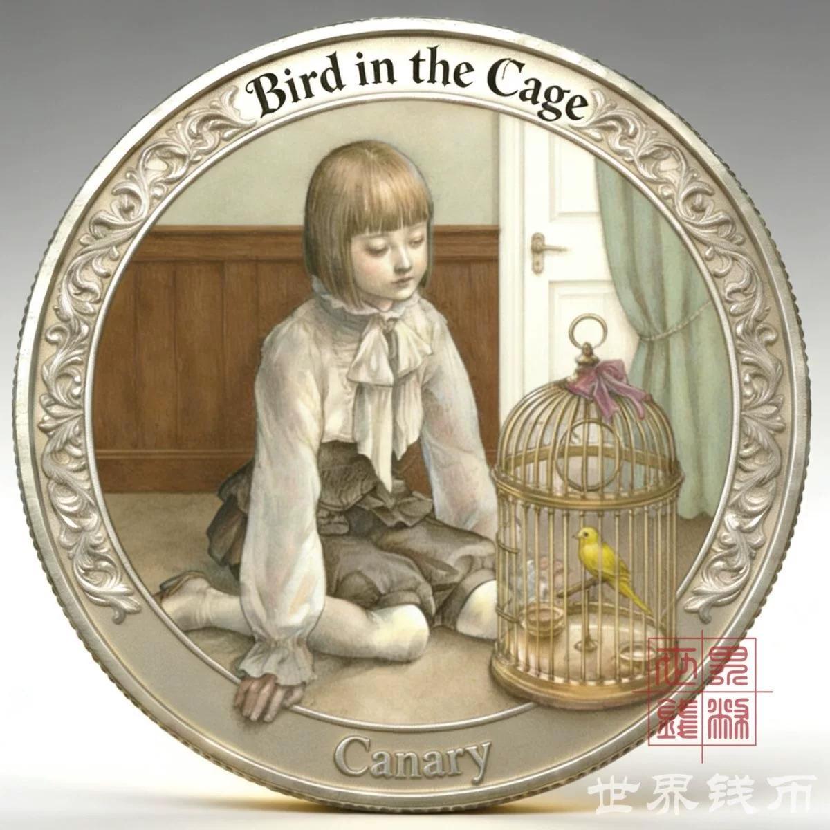 

40mm Memory Thread Cage Bird Retro Lolita Style Girl Coin Niche Advanced Craft Commemorative Medal