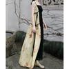 Johnature Woman Summer Chinese Style Print Devise A-Line Dress Niche Casual Vintage Sleeveless Dress