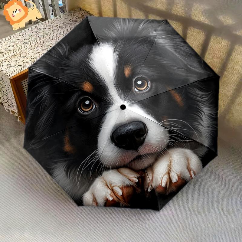 1 PC Automatic Folding Umbrella - Adorable Puppy Pattern, Portable & Foldable Design with 8 Ribs, Christmas Birthday Gifts