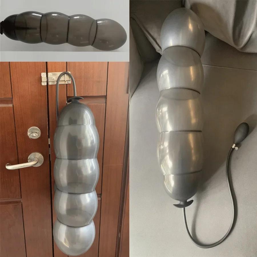 Super Long 5 Beads Inflatable Anal Plug Silicone Column Expandable Big Butt Plug Dildo Pump Ass Dilator Bdsm Sex Toy for Couples