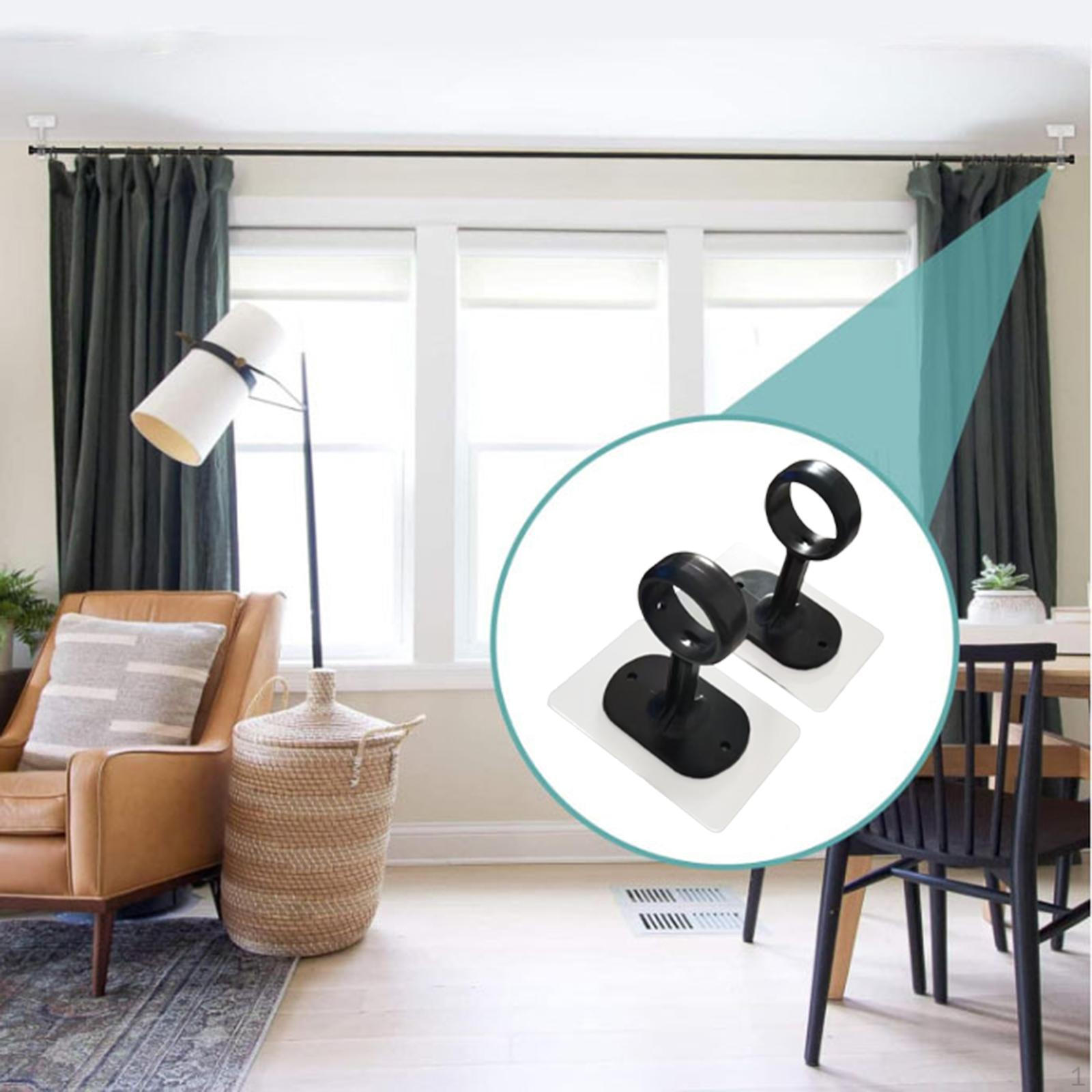 

2 шт. Потолочные кронштейны для карниза, крюки для крепления шеста в шкафу, для отеля чёрный