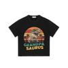 Crewneck T Shirt Black Dinosaur With Sunglasses And Palm Trees Sunset Background Grandpa Saurus Text Summer Beach Casual Wear
