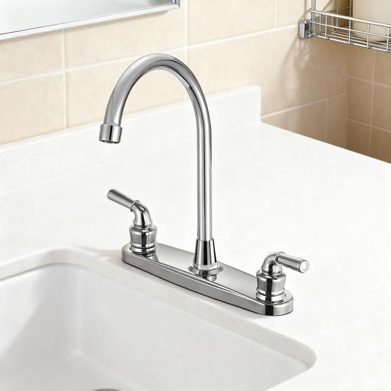 RV Faucet Two Handle Kitchen Faucet High Arch Spout Faucet 360 Swivel 8" Chrome-Plated Metal Bubbler Faucet