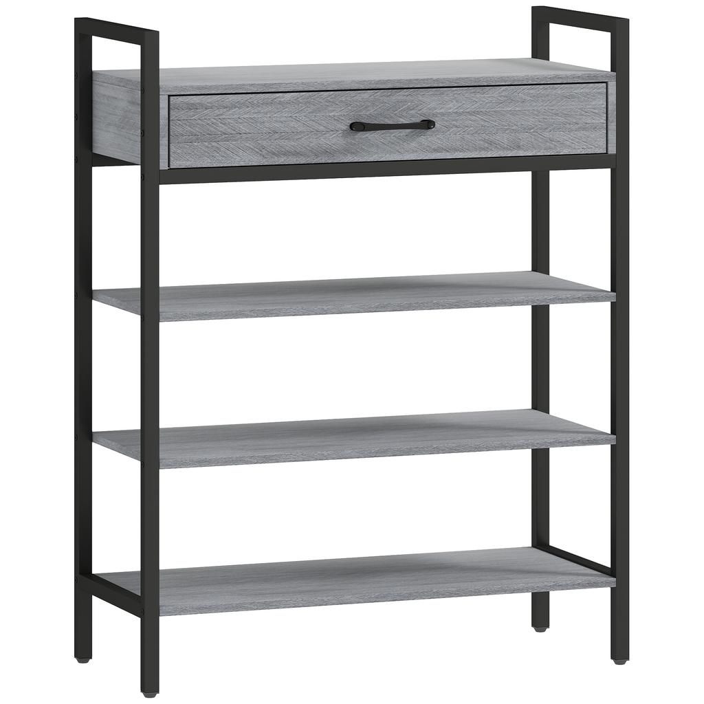 4-Tier Shoe Rack, Hallway Shelf for Up To 9 Pairs of Shoes, Particleboard, Metal, Grey