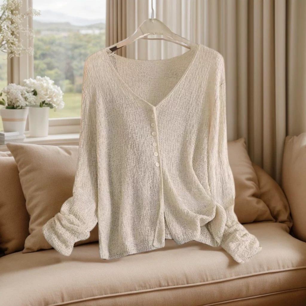 Fashionable Lightweight V-neck Cardigan - Transparent Summer Long Sleeved Shawl, Women's Casual Sexy Style, Elegant Cardigan