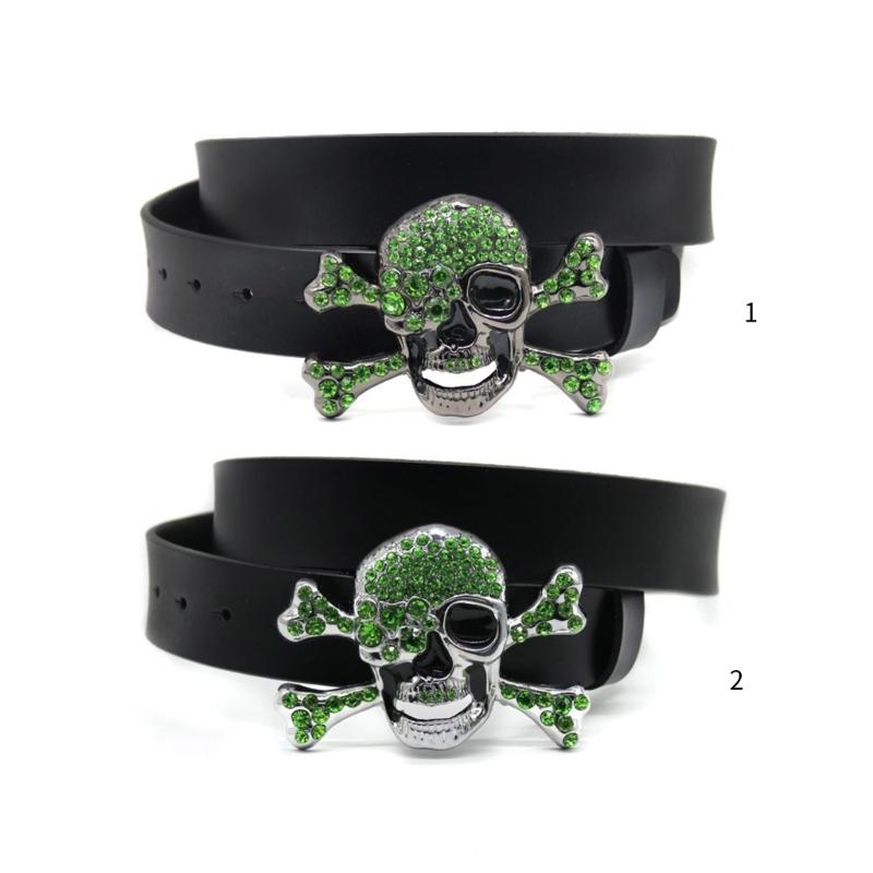 Skull Head Buckle Belts Woman Waist Strap Rhinestone Buckle Belts Western Cowboy Y2k Girls Fashion Belt for Jeans